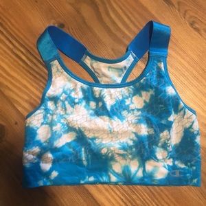 Champion blue and white tie dye sports bra size large